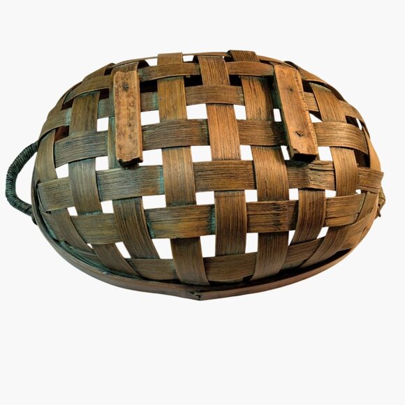 Vintage Oval Woven Bamboo Basket Twisted Handle Rustic Decor Cottage - Picture 4 of 7